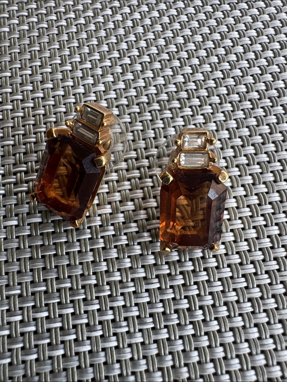 Gold-Tone Amber Crystal & Diamond Stud Earrings - Women Jewelry